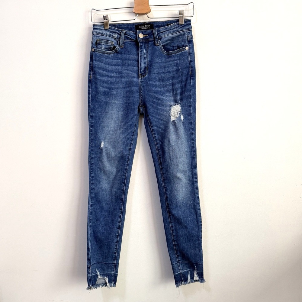 Judy Blue Skinny Fit Jeans 7 / 28 Blue Distressed‎ JB8847 Released Hem Stretch